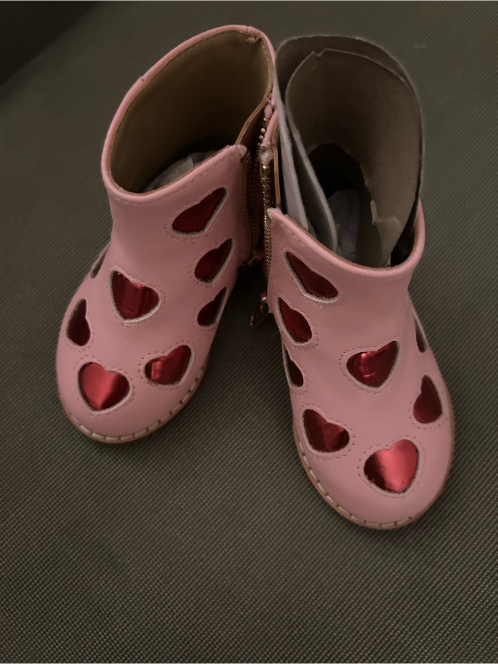 Janie and Jack Pink Heart Cutout Ankle Boots